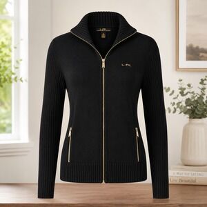 LRL Lauren Ralph Lauren Full Zip Sweater Jacket Womens XL Black Capsule Wardrobe